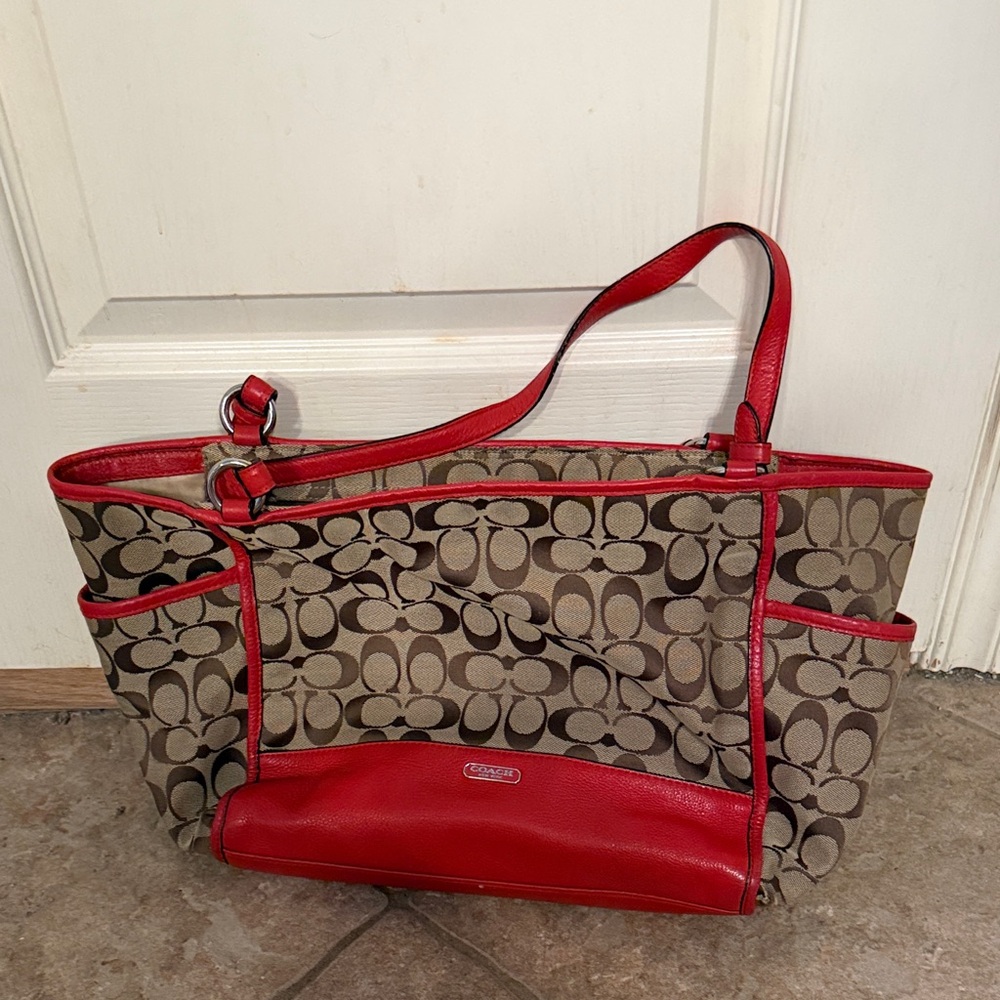 Coach salmon and Tan Signature Tote